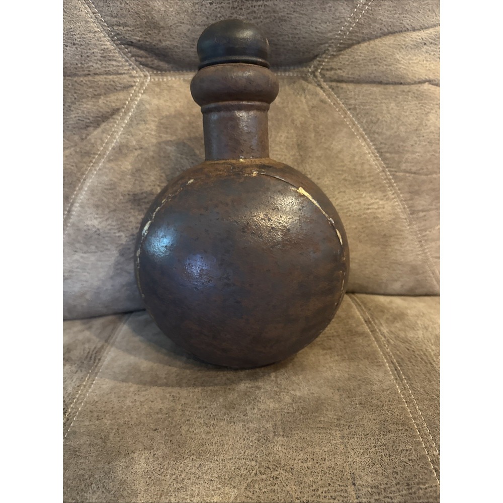Vintage Metal Indian Hammered Water Jug Vessel With Wooden‎ Lid